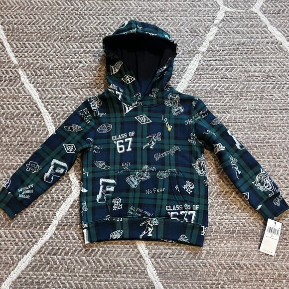 POLO RALPH LAUREN KIDS graphic-print long-sleeve hoodie Sz 5 - Picture 1 of 5